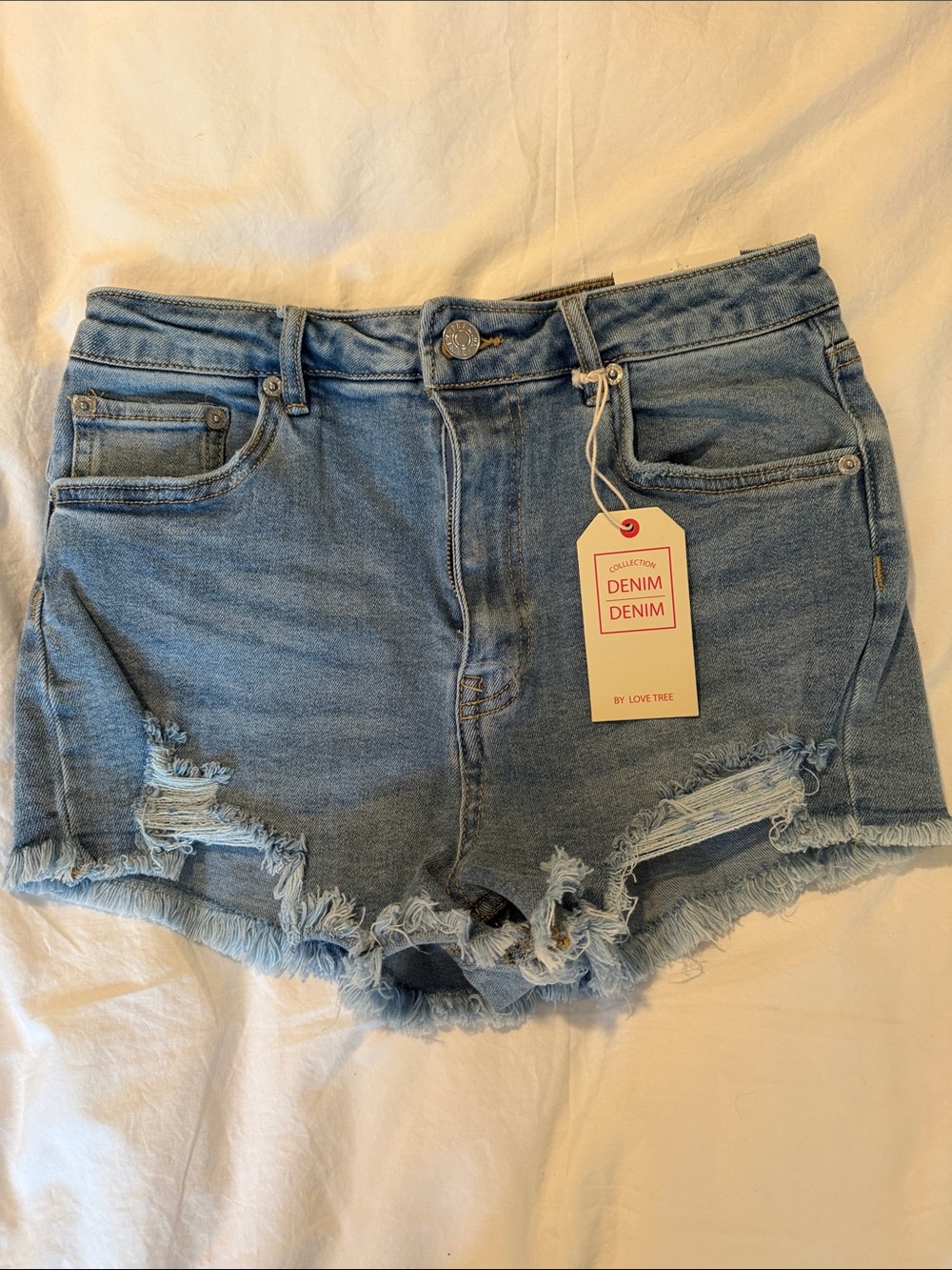 Love Tree Light Blue Distressed Denim Shorts